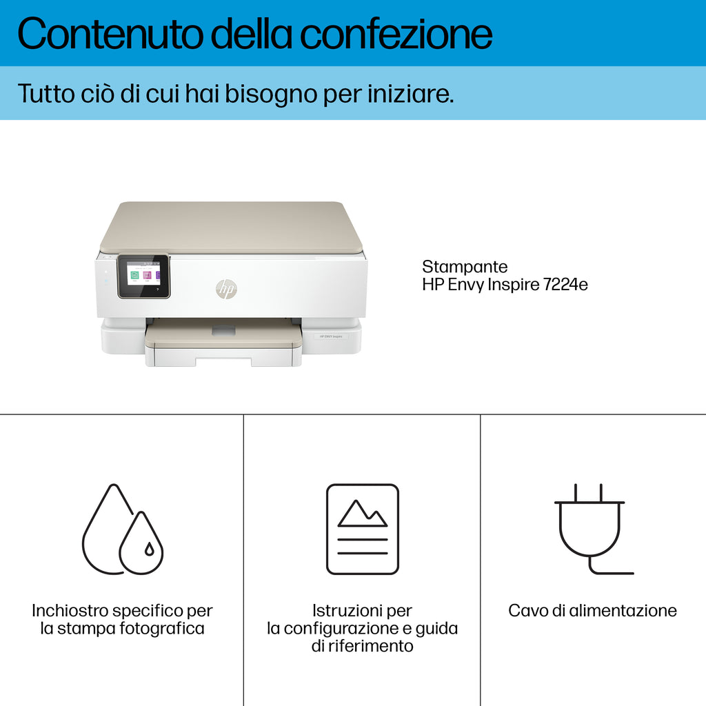 HP ENVY Inspire 7224e Wireless All-in-One Colore Stampante, Instant Ink; Fotocopiatrice, scanner
