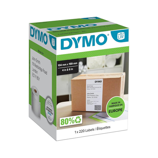 DYMO LW etichette extra large originali per etichettatrice LabelWriter 5XL/4XL, 104 mm x 159 mm, Rotolo da 220, nero su bianco (S0904980)