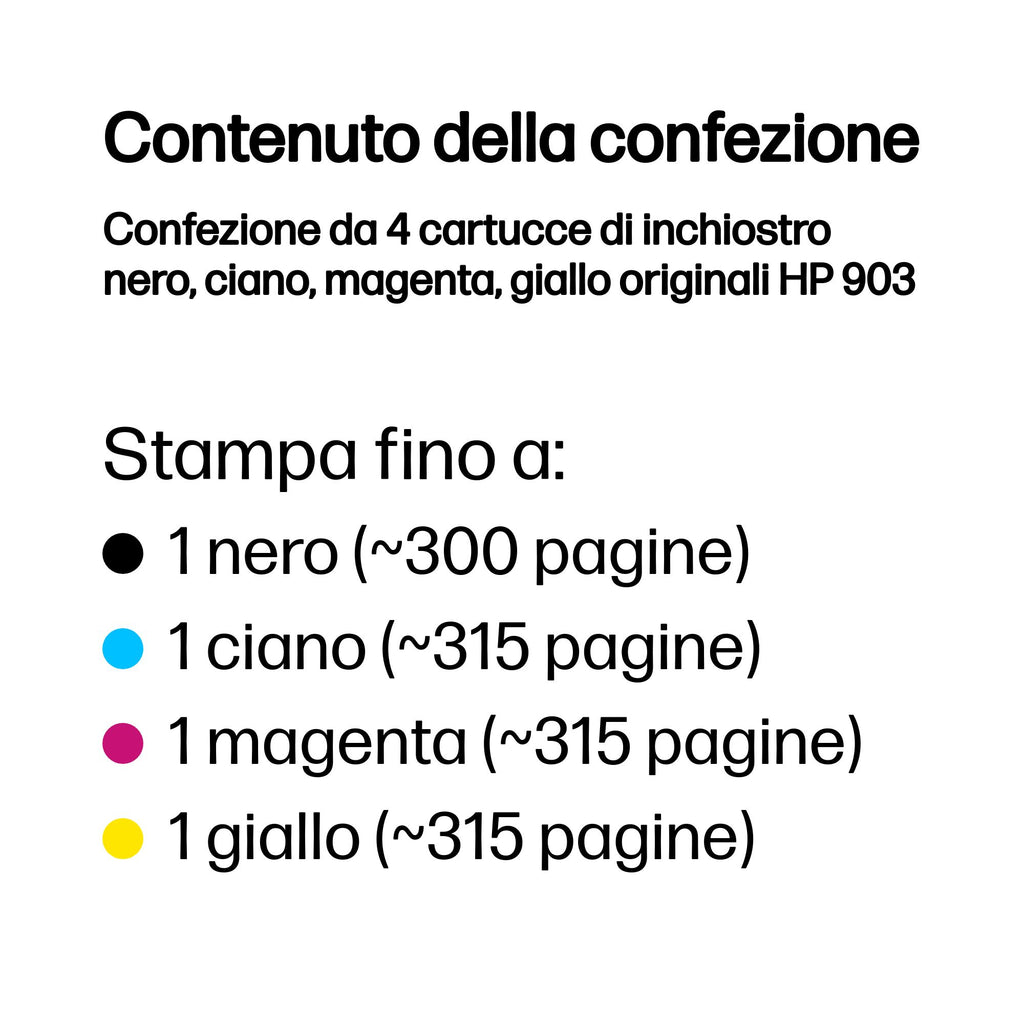 HP Confezione da 4 cartucce di inchiostro nero, ciano, magenta, giallo originali 903