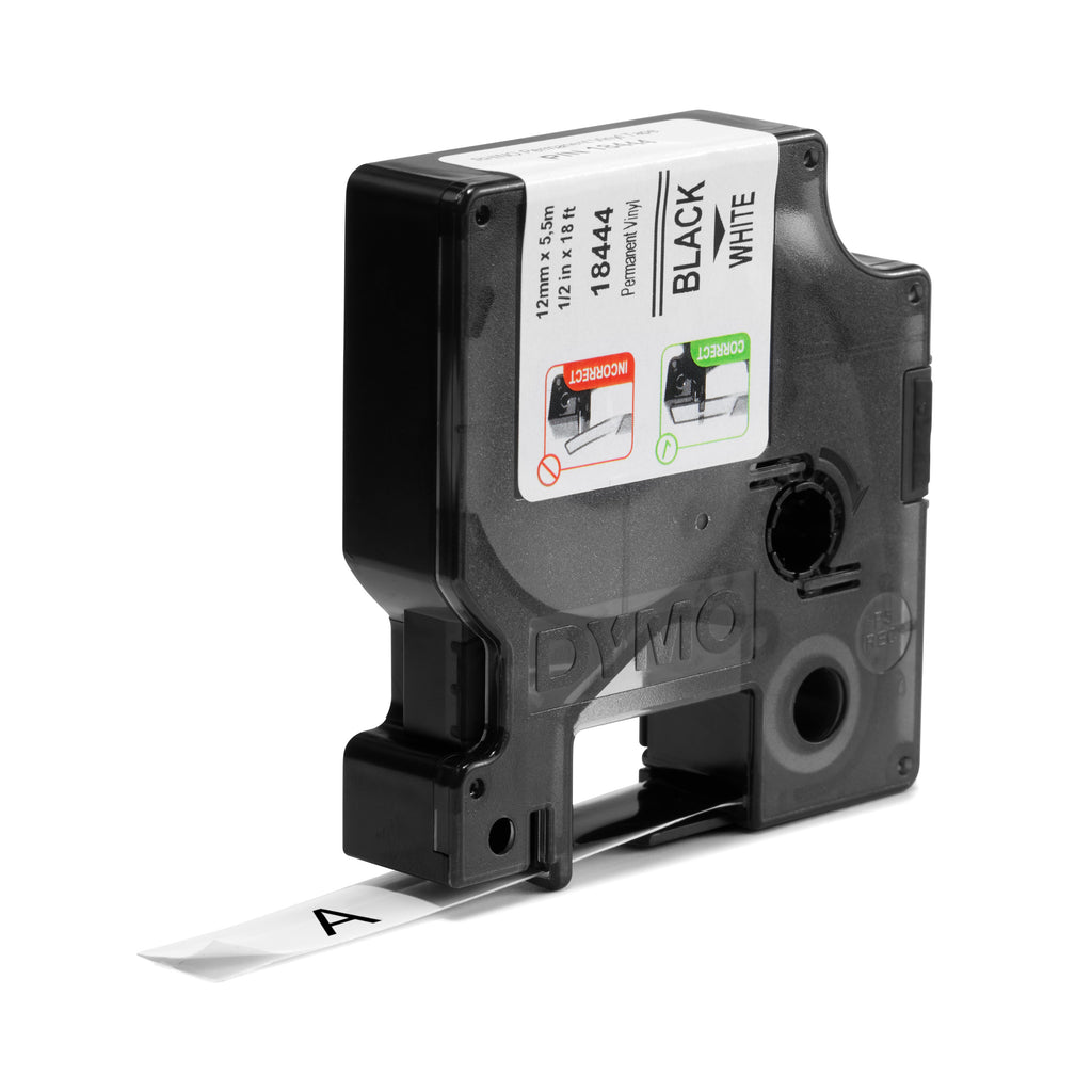 DYMO Rhino etichette industriali in vinile autoadesive | rotolo da 12 mm x 5,5 m | stampa nera su bianco