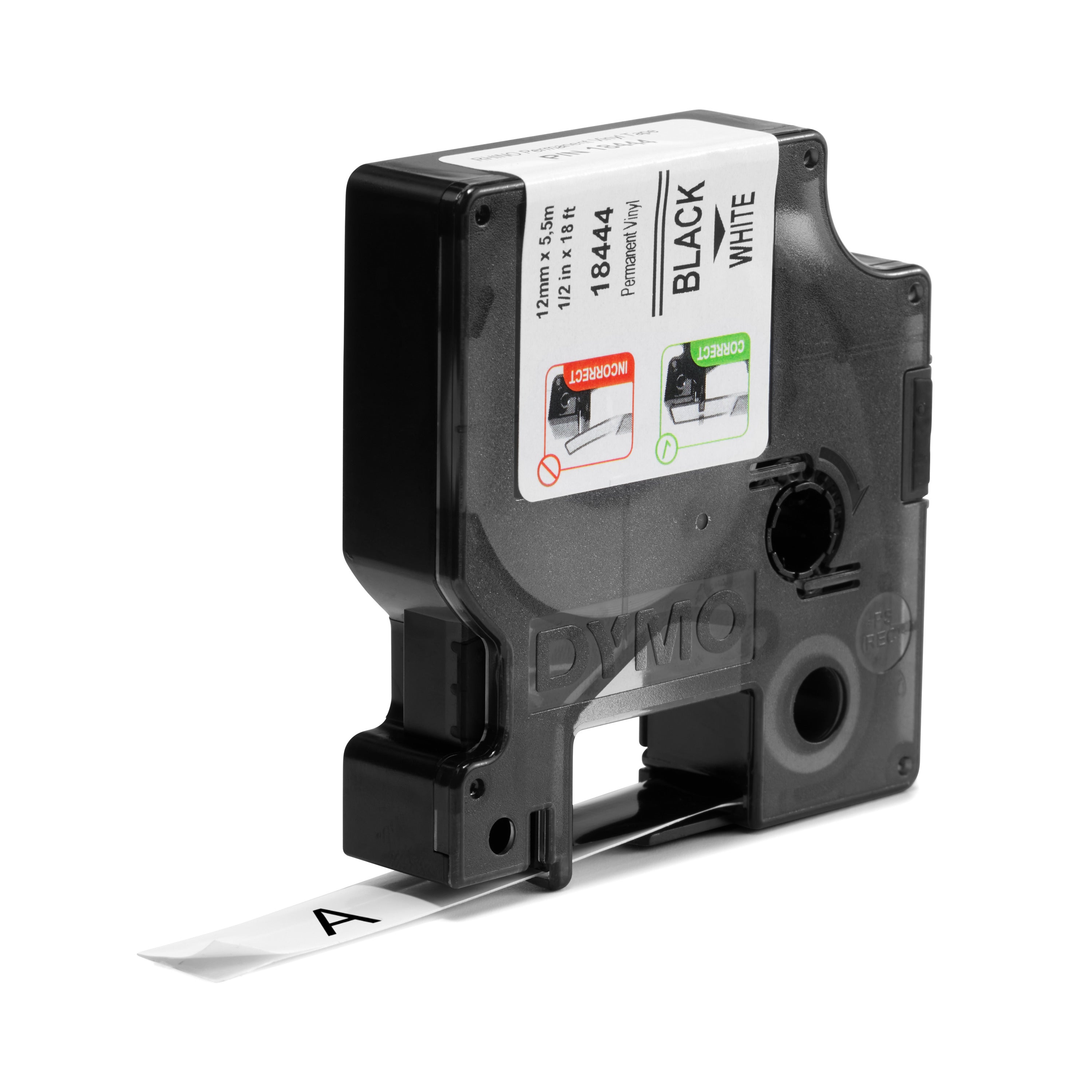 DYMO Rhino etichette industriali in vinile autoadesive | rotolo da 12 mm x 5,5 m | stampa nera su bianco