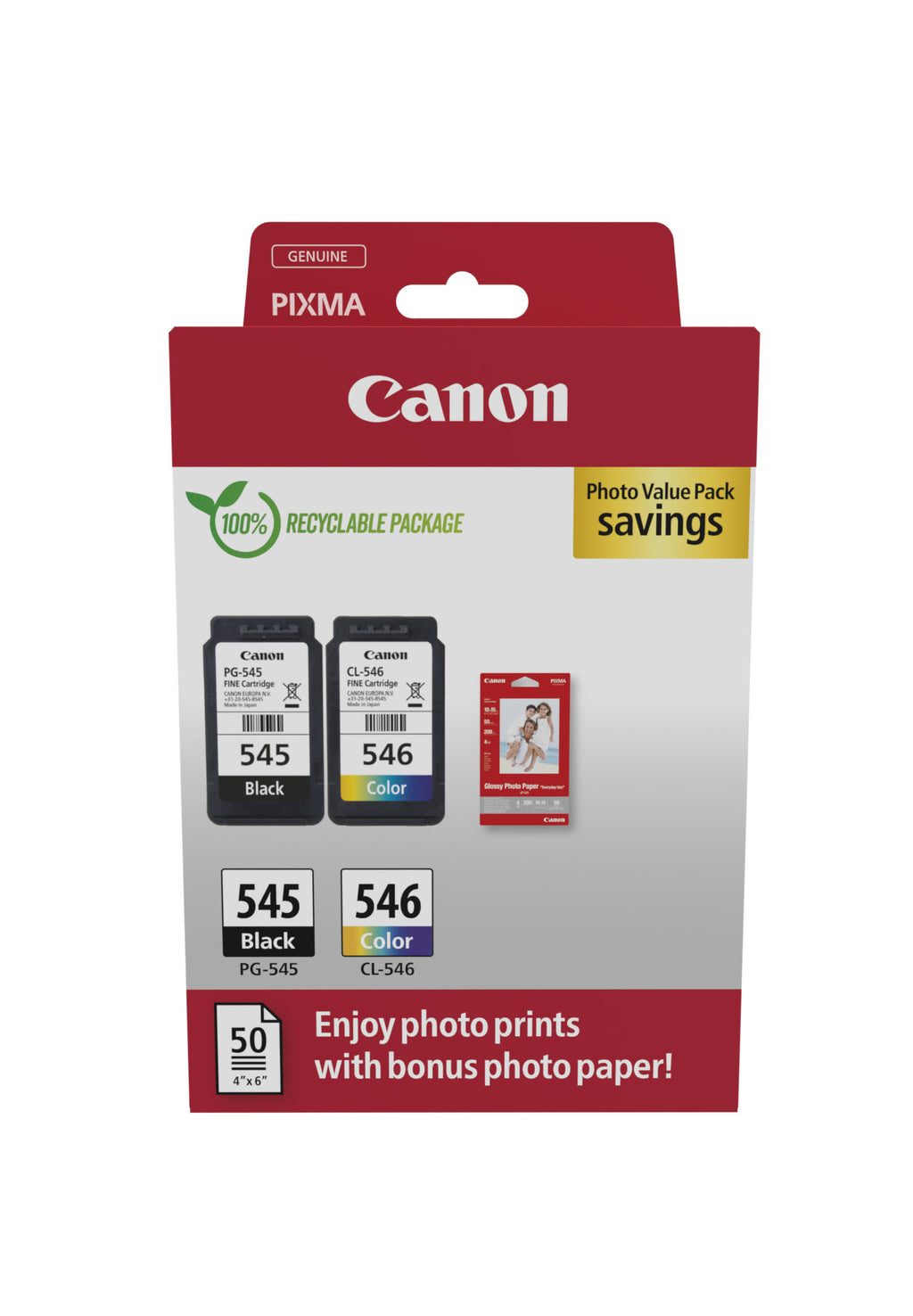 Canon Multipack 2pz cartuccia originale 545+546 (nero+colori) - inclusi 50 fogli carta fotografica 10x15cm