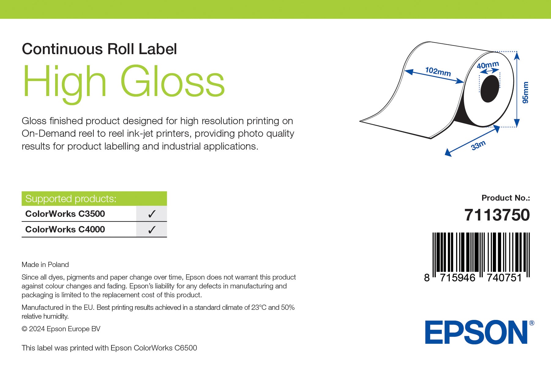 Epson High Gloss Label Etichetta per stampante autoadesiva