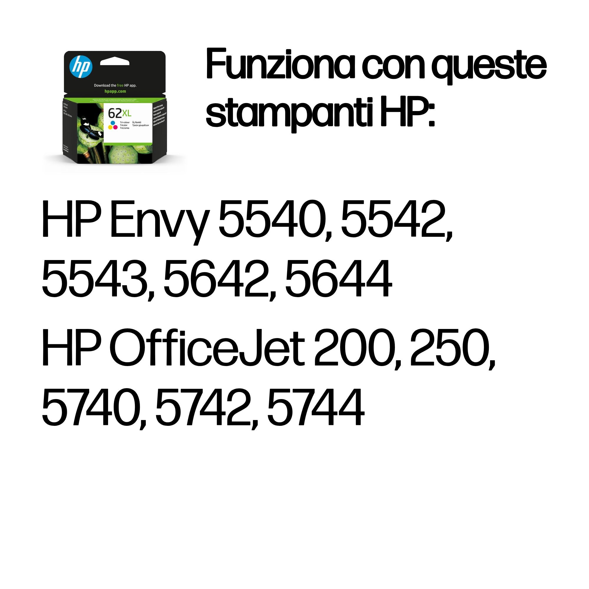 HP Cartuccia originale inchiostro tricromia ad alta capacità 62XL