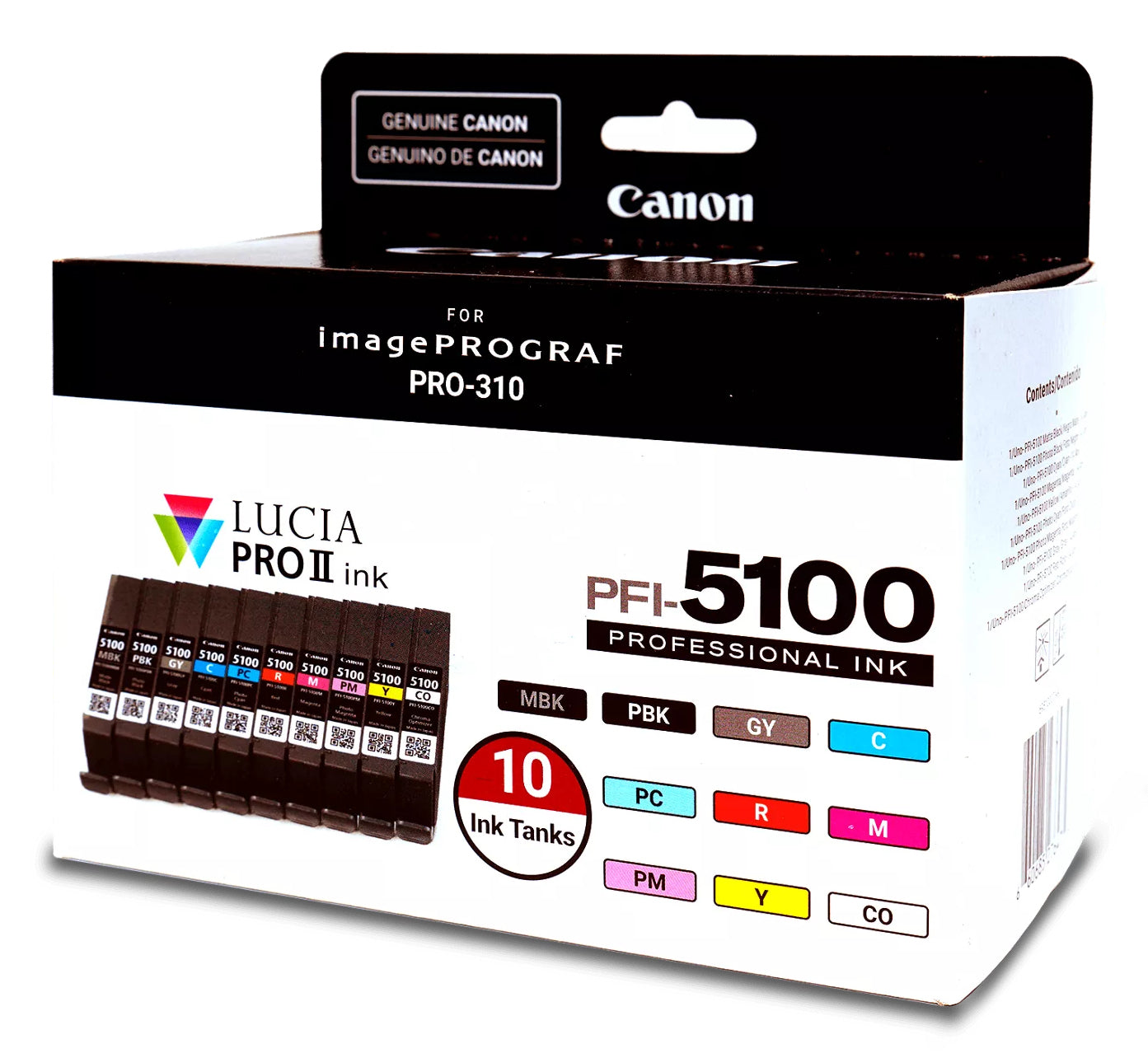 Canon PFI-5100 Multipack cartuccia d'inchiostro 10 pz Originale Resa standard Ciano, Nero opaco, Nero