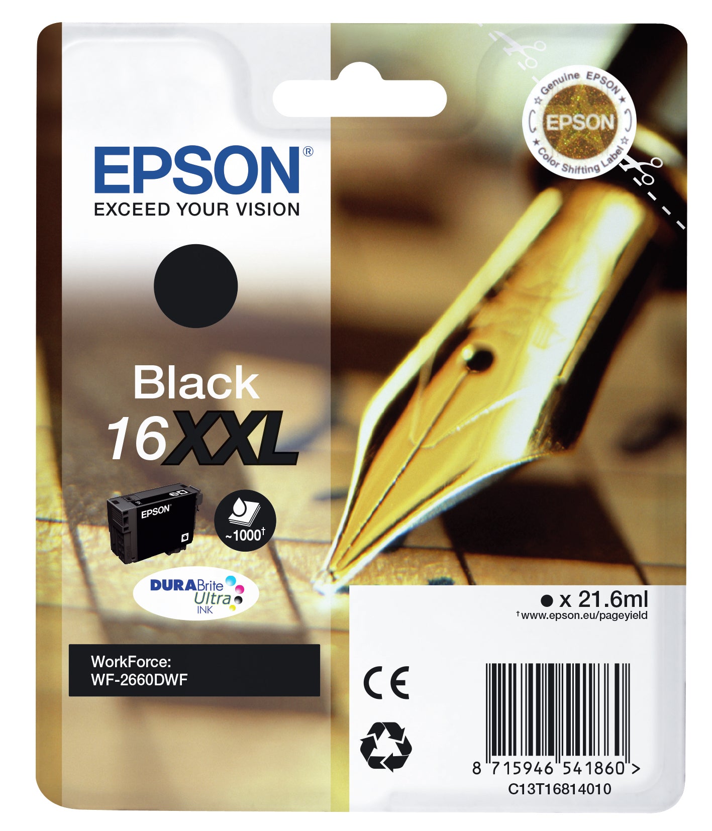 Epson Singlepack Black 16XXL DURABrite Ultra Ink