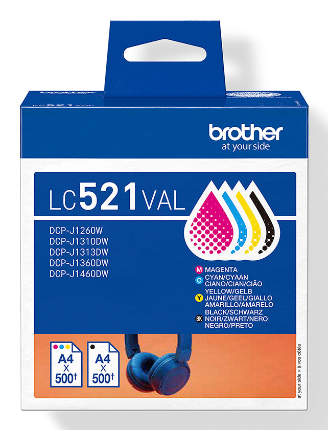 Brother LC521VAL cartuccia d'inchiostro 4 pz Originale Nero, Ciano, Magenta, Giallo