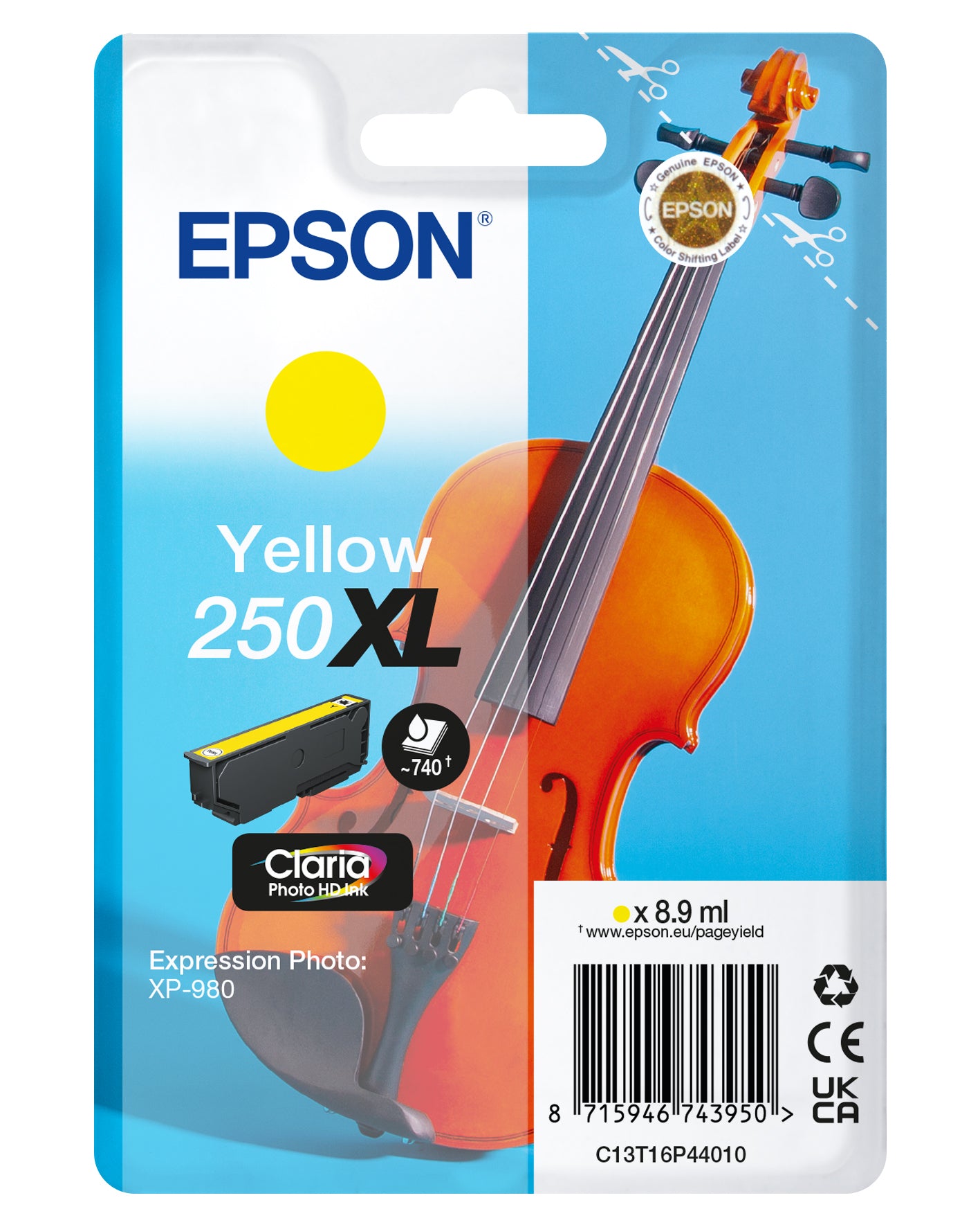 Epson 250XL Violin Claria Photo HD cartuccia d'inchiostro 1 pz Originale Resa elevata (XL) Giallo