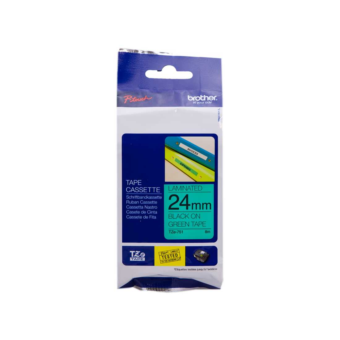 ORIGINAL Brother Nastro Nero su verde TZe-751 TZ-751 24 mm x 8 m, laminato