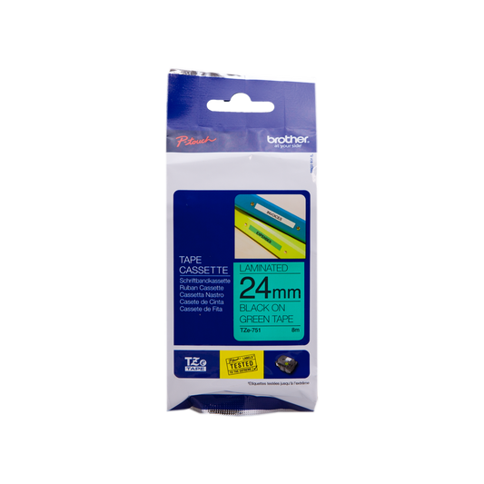 ORIGINAL Brother Nastro Nero su verde TZe-751 TZ-751 24 mm x 8 m, laminato