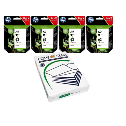 BUNDLE: Cartucce HP 62 + Risma di carta (omaggio)