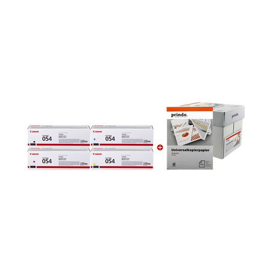 ORIGINAL Canon Value Pack nero / ciano / magenta / giallo 054 MCVP + Prindo Universal Papier 2500 Blatt ~5100 Seiten