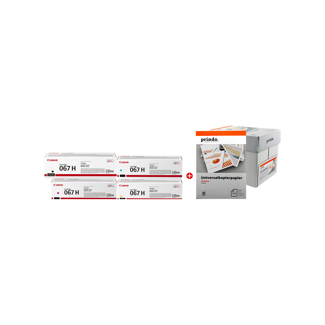 ORIGINAL Canon Value Pack nero / ciano / magenta / giallo 067h MCVP + Prindo Universal Papier 2500 Blatt ~10180 Seiten