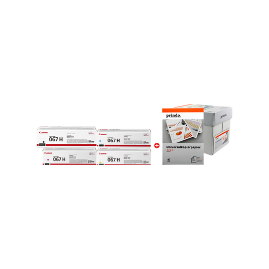 ORIGINAL Canon Value Pack nero / ciano / magenta / giallo 067h MCVP + Prindo Universal Papier 2500 Blatt ~10180 Seiten