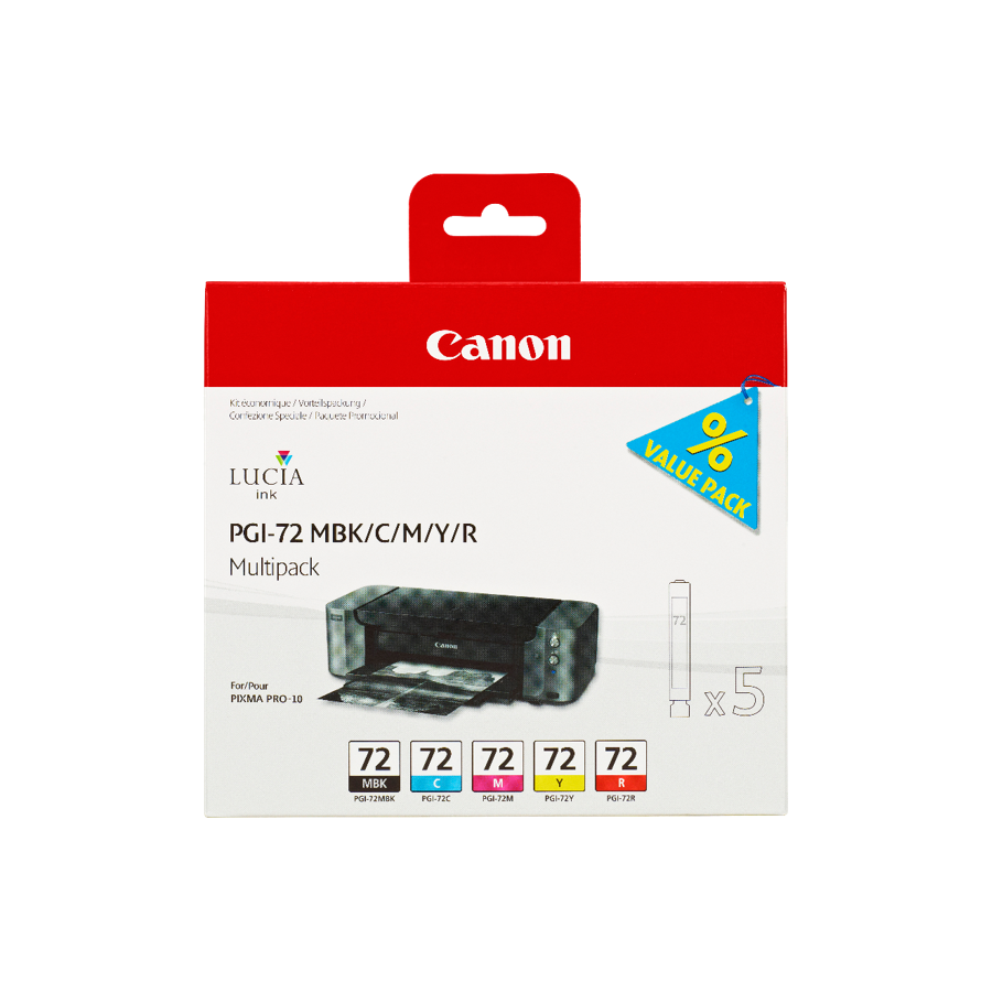 ORIGINAL Canon Multipack nero / ciano / magenta / giallo / Rosso PGI-72 6402B009 ~4297 Seiten 5 cartucce PGI-72: MBK +C +M +Y +R