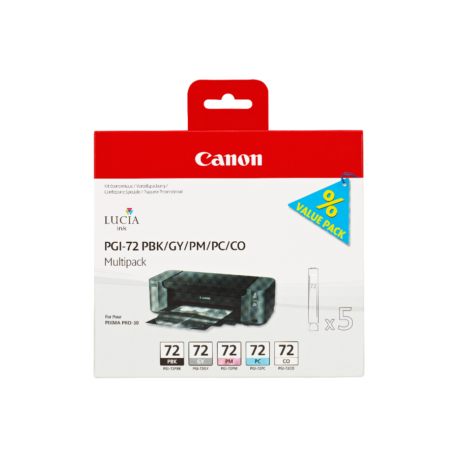 ORIGINAL Canon Multipack Nero (Foto) / blackphoto;cyanfoto;magentafoto;gray;transparent / blackphoto;cyanfoto;magentafoto;gray;transparent / Grigio / Trasparente PGI-72 6403B007 ~1494 Seiten 5 cartucce PGI-72: PBK +GY +PM +PC +CO