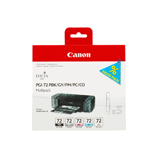 ORIGINAL Canon Multipack Nero (Foto) / blackphoto;cyanfoto;magentafoto;gray;transparent / blackphoto;cyanfoto;magentafoto;gray;transparent / Grigio / Trasparente PGI-72 6403B007 ~1494 Seiten 5 cartucce PGI-72: PBK +GY +PM +PC +CO