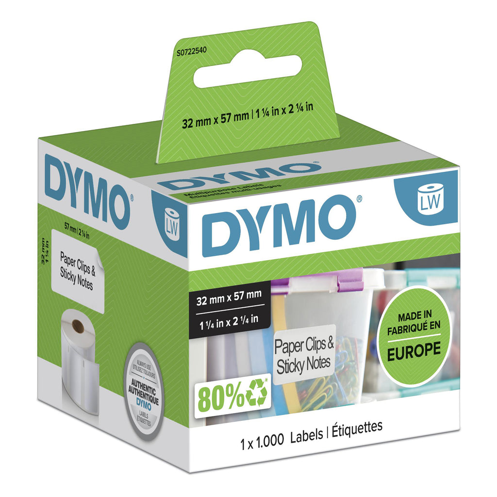 DYMO LW etichette multiuso originali | 57 mm x 32 mm | rotolo da 1000 etichette facilmente staccabili | autoadesive | per etichettatrici LabelWriter