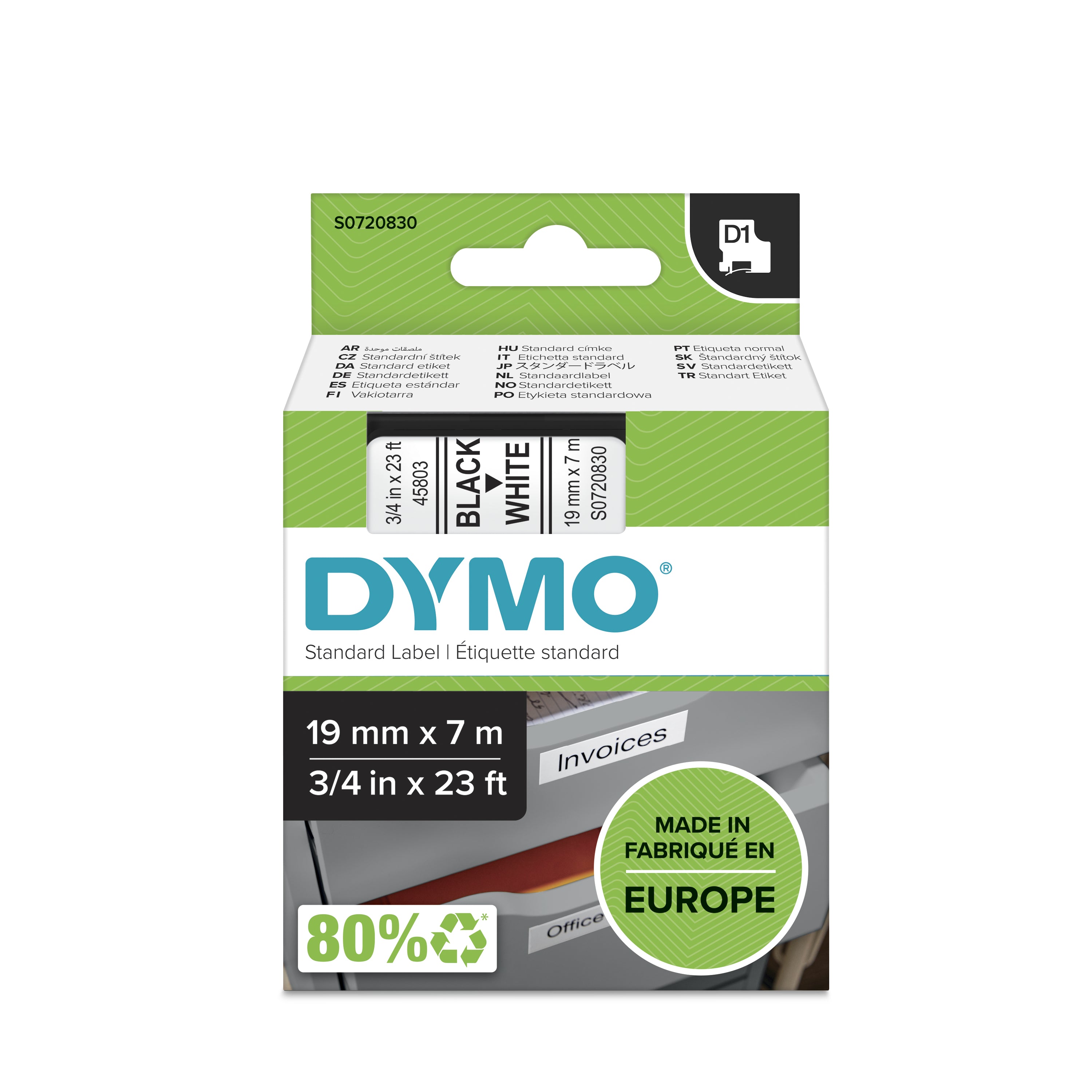 DYMO D1 etichette originali | stampa nera su bianco | 19 mm x 7 m | etichette autoadesive per etichettatrice LabelManager | 1 Pezzo