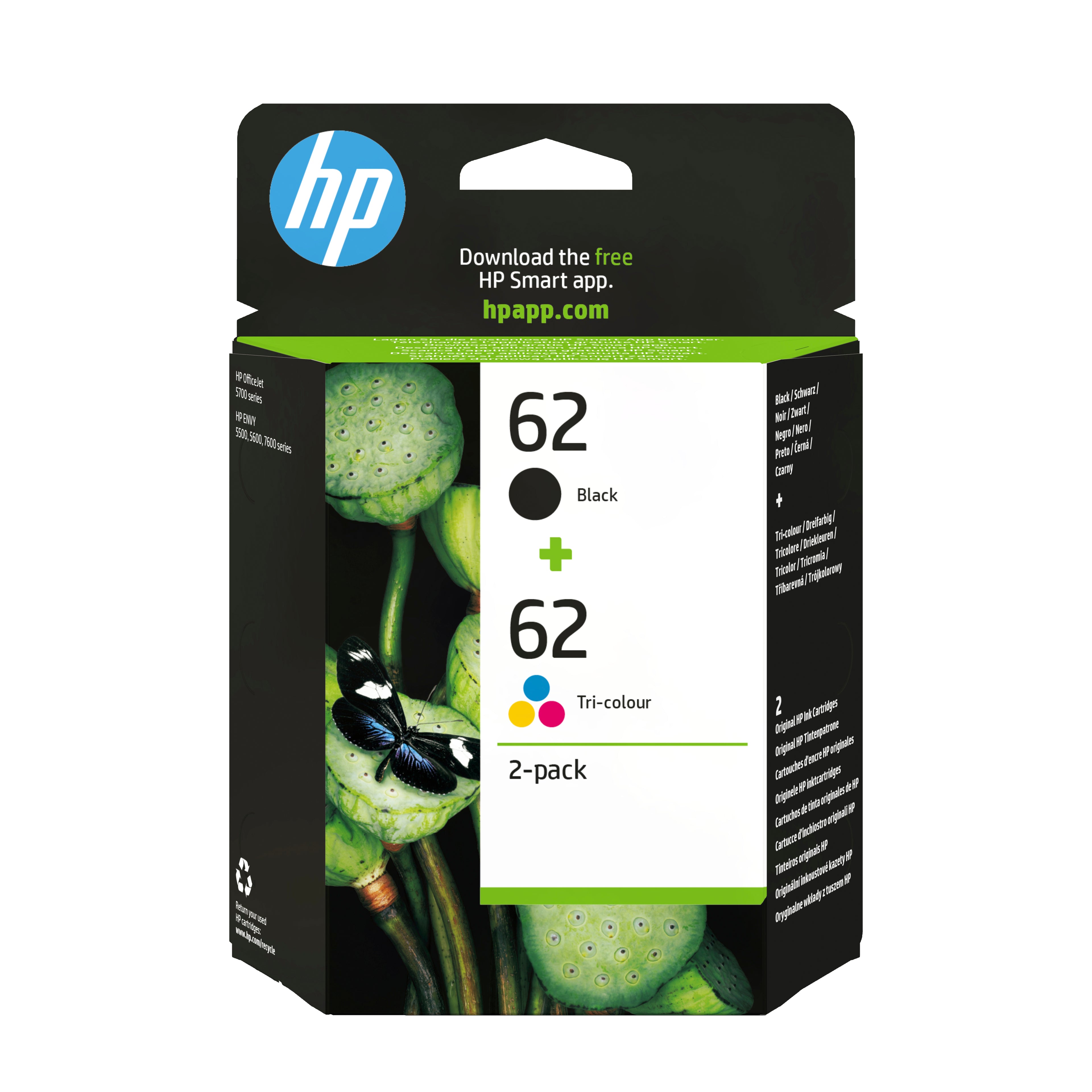 HP Confezione da 2 cartucce originali di inchiostro nero/tricromia 62