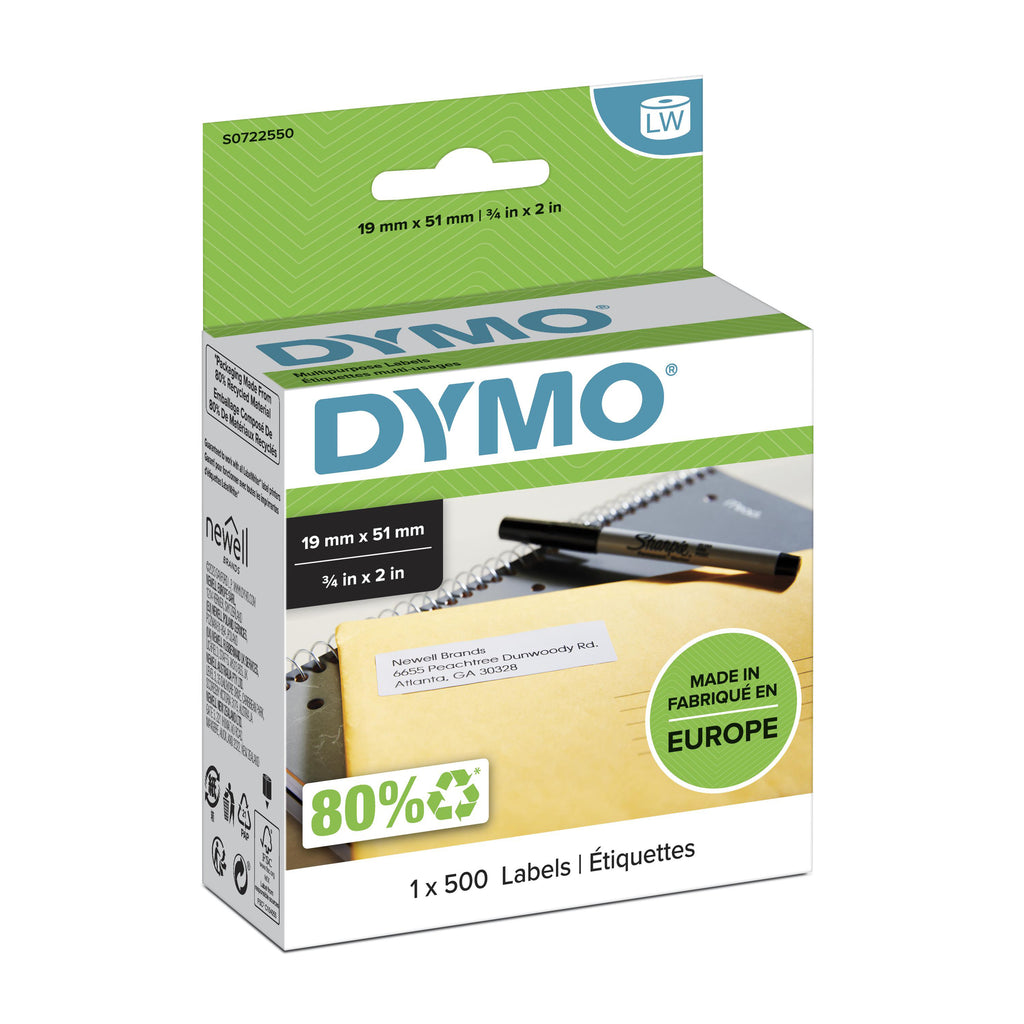DYMO LW etichette di ritorno originali | 19 mm x 51 mm | rotolo da 500 etichette facilmente staccabili | autoadesive | per etichettatrici LabelWriter