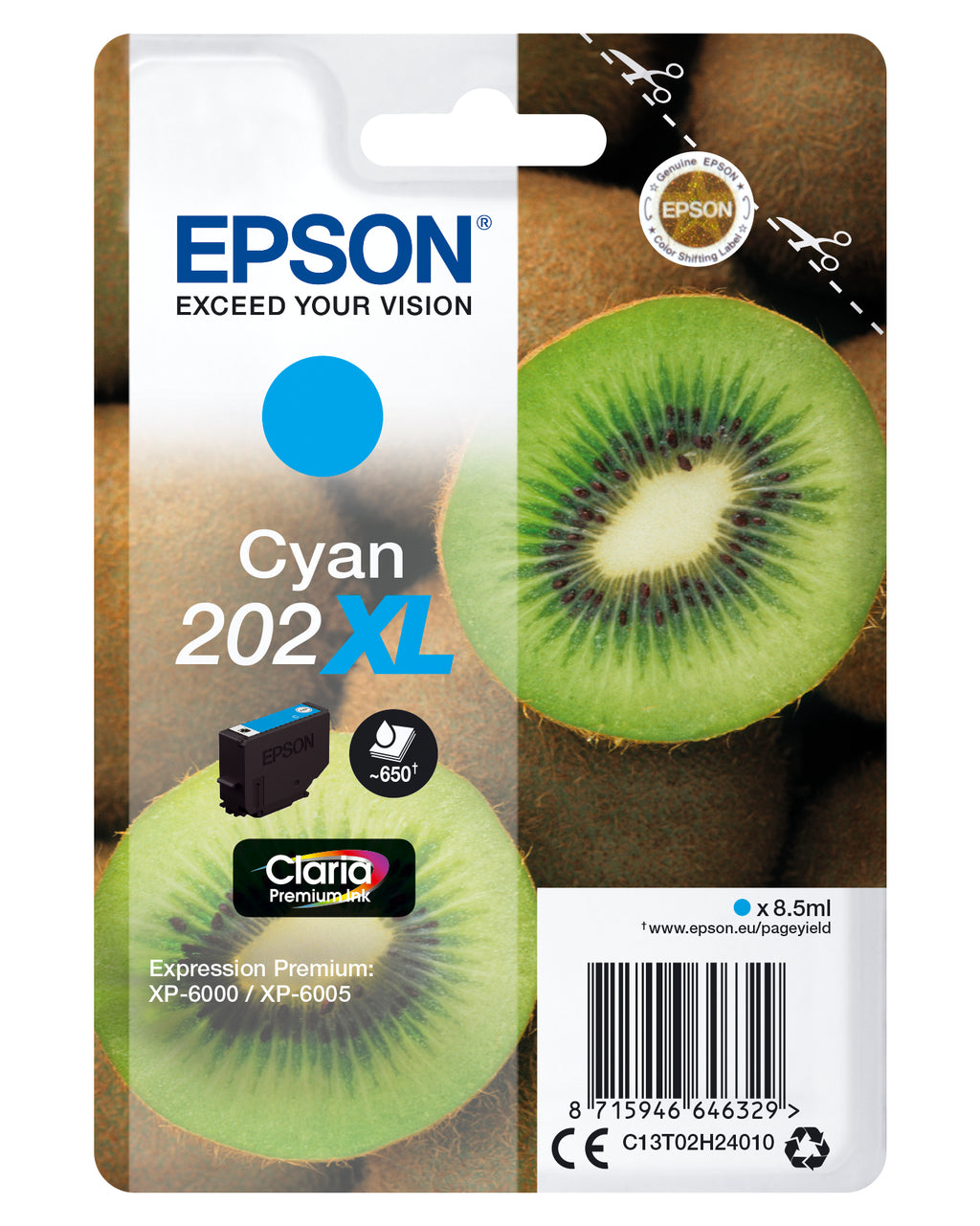 Epson Kiwi Singlepack Cyan 202XL Claria Premium Ink