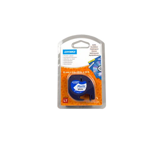 ORIGINAL DYMO Nastro Nero su bianco S0721660 91221 LetraTAG banda di materiale sintentico, 12mm x 4m