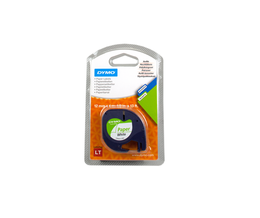 ORIGINAL DYMO Nastro Nero su bianco S0721520 LetraTAG LetraTAG banda di carta, 12mm x 4m
