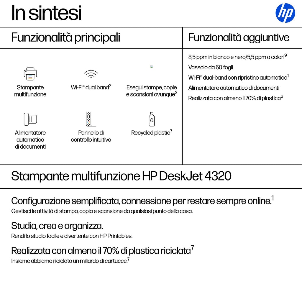 HP DeskJet 4320 Wireless All-in-One Colore Stampante, Instant Ink