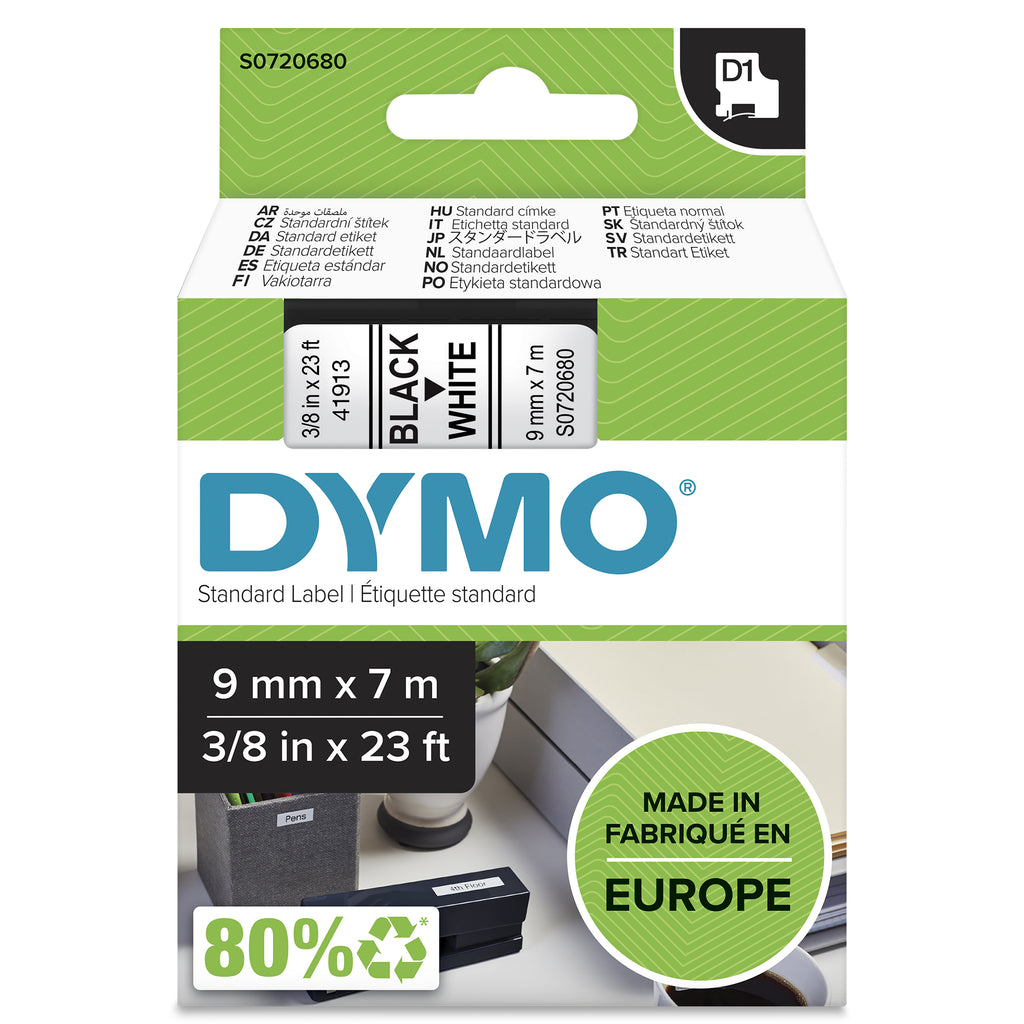 DYMO D1 etichette originali | 9 mm x 7 mm | stampa bianca su nero | etichette autoadesive per etichettatrice LabelManager | 1 Pezzo