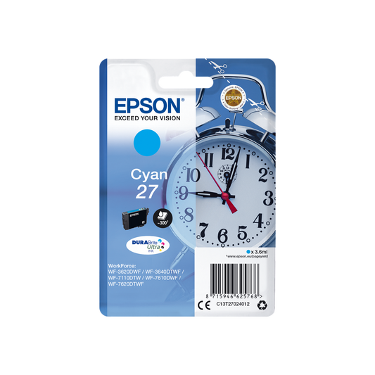 ORIGINAL Epson Cartuccia d'inchiostro ciano C13T27024012 27 ~300 Seiten 3,6ml