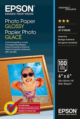 ORIGINAL Epson Carta Bianco C13S042548 Photo Paper Glossy Carta da Foto, 10 x 15 cm, 200g/mý, 100 Fogli, patinata