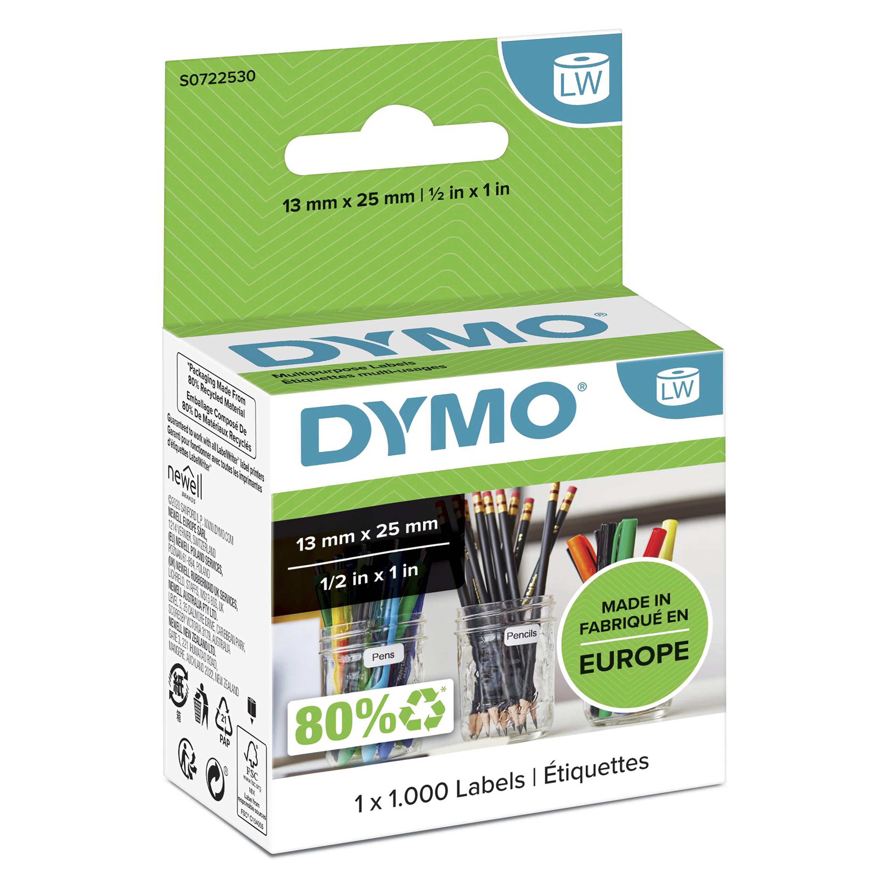 DYMO LW etichette multiuso originali | 13 mm x 25 mm | rotolo da 1000 etichette facilmente staccabili | autoadesive | per etichettatrici LabelWriter