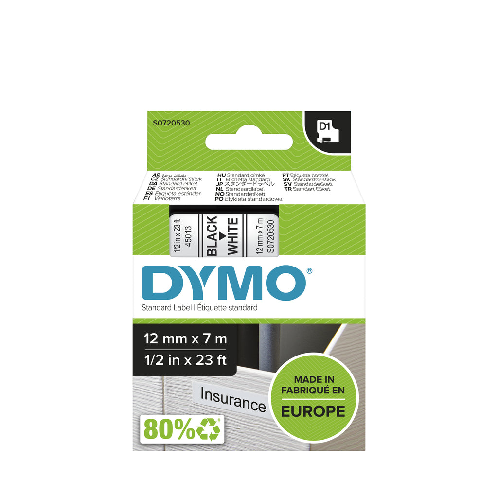 DYMO D1 etichette originali | stampa nera su bianco | 12 mm x 7 m | etichette autoadesive per etichettatrice LabelManager | 1 Pezzo