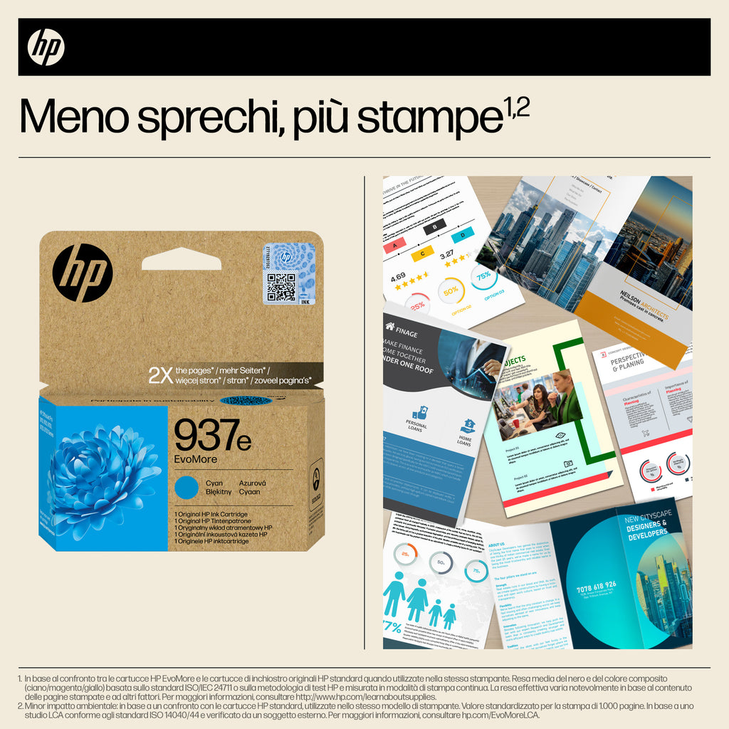 HP Cartuccia di inchiostro ciano originale 937e EvoMore